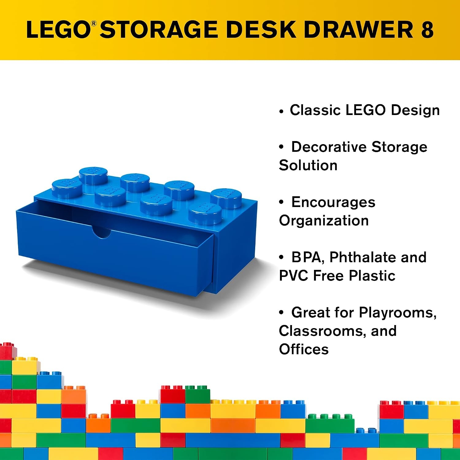 image:imageRoom Copenhagen Lego Storage Brick 8 Desk Drawer 8Stud Stackable Tabletop Storage Box 124 x 62 x 44 in Bright Blue LEGO Toys Desk Drawers Office Supplies and Stackable Storage Home Decoration Storage Box