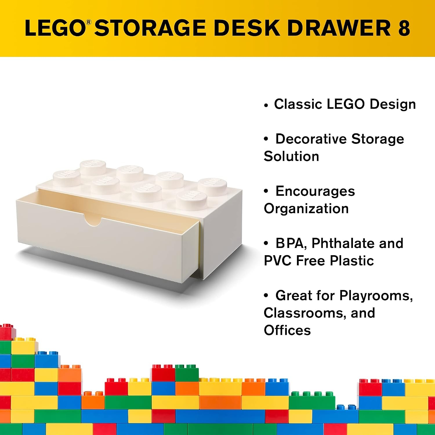 image:imageRoom Copenhagen Lego Storage Brick 8 Desk Drawer 8Stud Stackable Tabletop Storage Box 124 x 62 x 44 in White Stackable Storage Box Storage with Lid Toy Organization Home Decor Office Kids Room