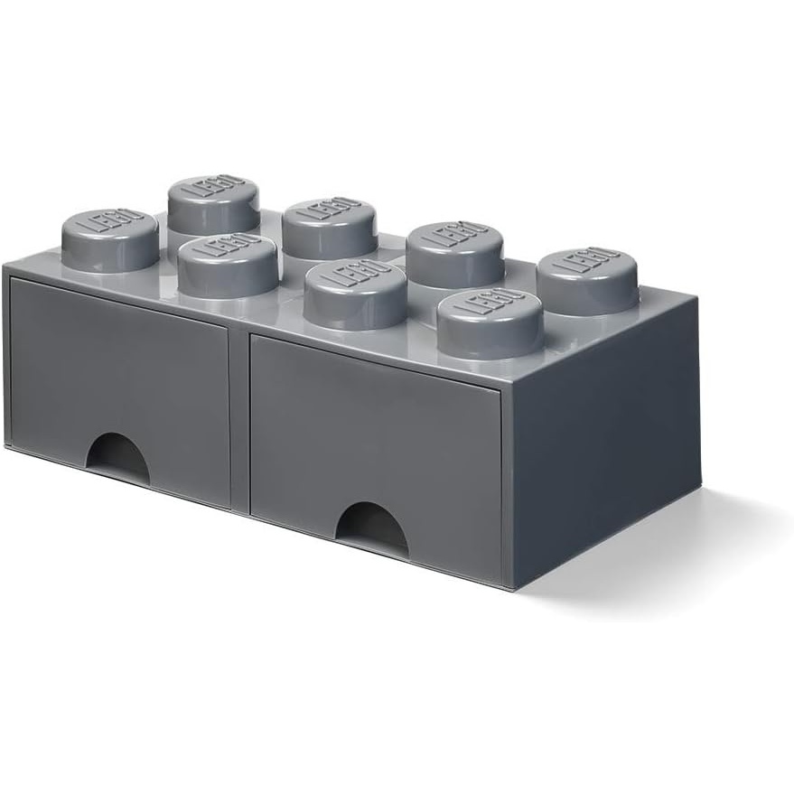 image:imageLEGO Brick Drawer 8 Knobs 2 Drawers Stackable Storage Box Bright Yellow Oversized 197 x 98 x 71 stackable toy chest BPAfree polypropylene playroom organizer for kidsDark Grey
