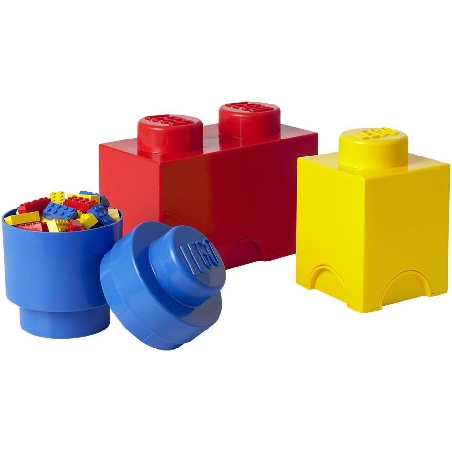 image:imageLEGO Storage Brick Multipack S Red Yellow Blue Classic colors includes square round and rectangle bricks BPA and PVC free foodsafe plastic building block boxes