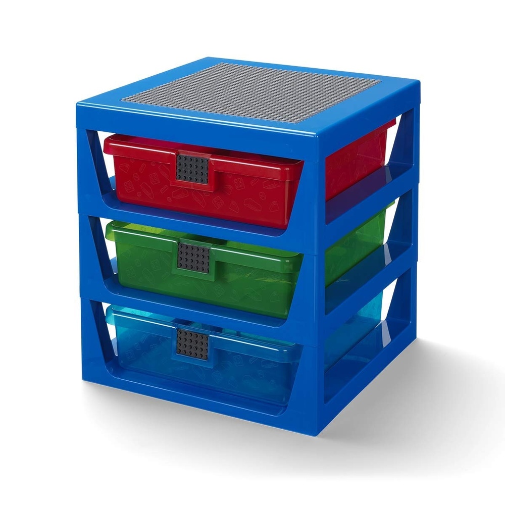 image:imageRoom Copenhagen LEGO 3Drawer Storage Rack System 1323 x 1234 x 15 In Blue 3 Removable Drawers Building Baseplate Top Toy amp Desk Storage Bedside or Desktop UseBlue