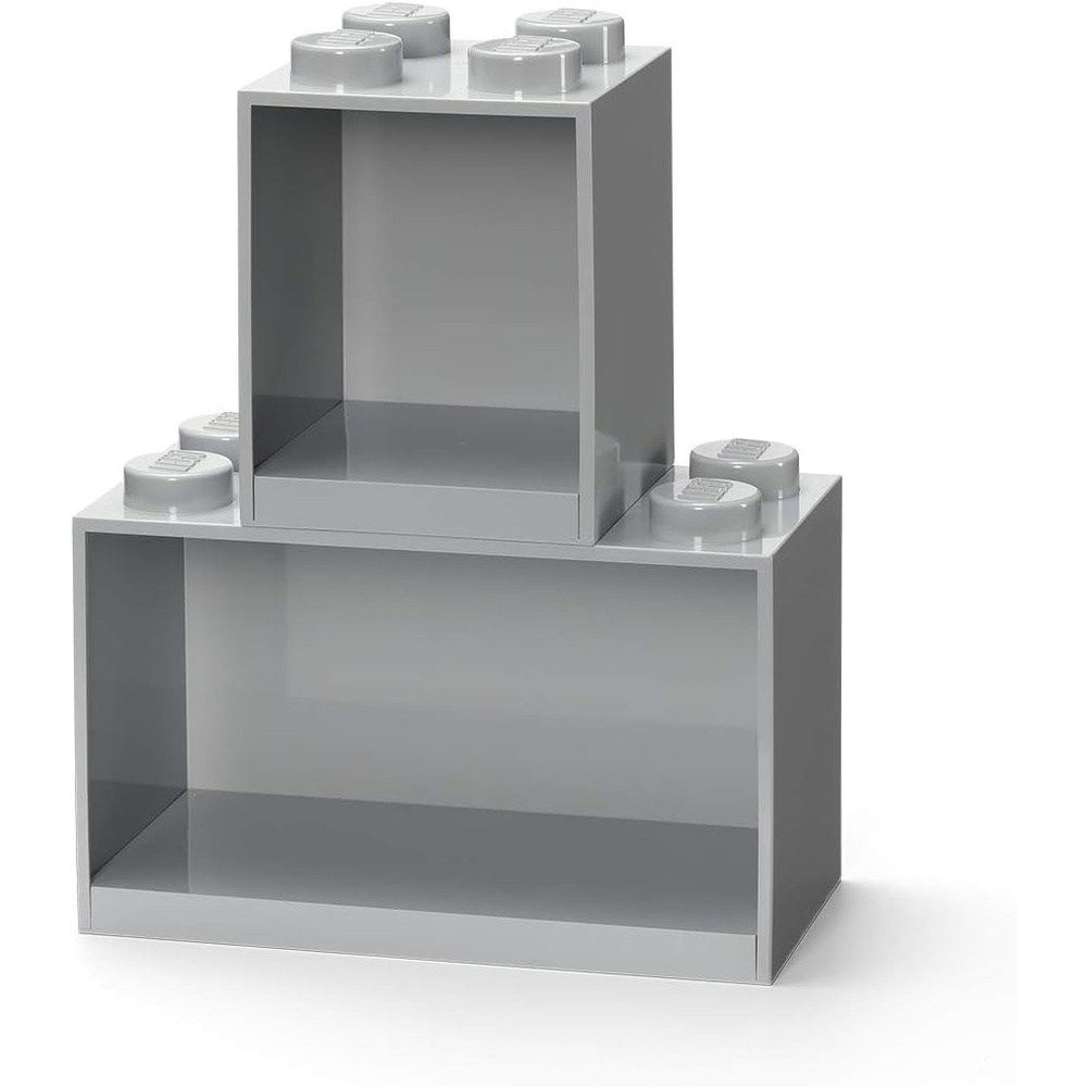 image:imageRoom Copenhagen LEGO Brick Set with 4Stud and 8Stud Box Shelves Gray Stackable Storage Box WallMounted Design Brick Design Open Storage Compartment Toy amp Desk Storage