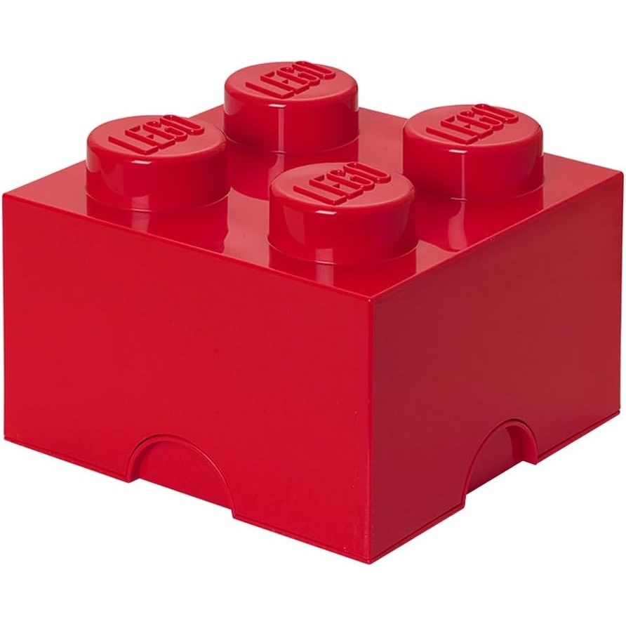 image:imageRoom Copenhagen LEGO Storage Bright Red Brick 4 Stackable Toy Box Bin Medium 98 inch plastic block container for playroom organization BPAfree polypropylene holds up to 800 bricks