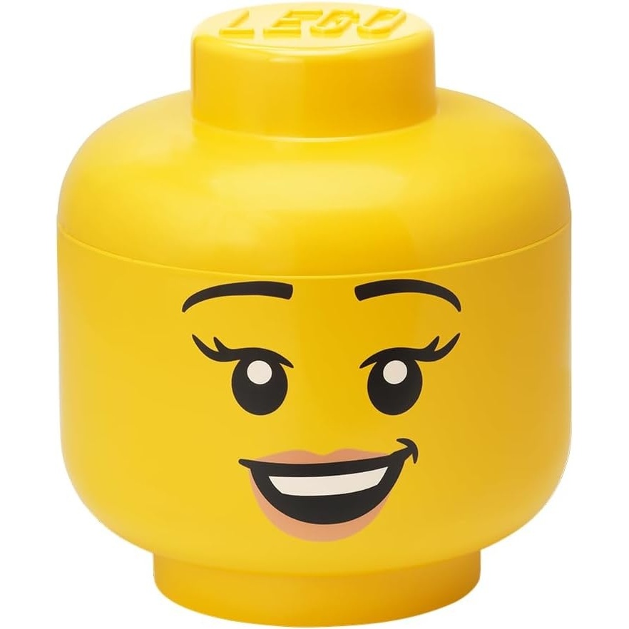 image:imageRoom Copenhagen LEGO Storage Heads Stackable Storage Container Buildable Organizational Bins for Kids Toys and Accessories 945 x 945 x 1067in Large Pumpkin Holds 500 Bricks Holds about 500 bricksHappy Girl