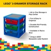 Room Copenhagen LEGO 3-Drawer Storage Rack System, 13-2/3 x 12-3/4 x 15 In, Blue | 3 Removable Drawers Building Baseplate Top Toy & Desk Storage Bedside or Desktop Use(Blue)