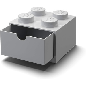 LEGO Brick Drawer 4 Knobs 1 Drawer Storage Box 6.22 x 6.22 x 4.45 in Grey | Stackable Storage Box 1 Pull-Out Drawer 4-Knob Brick Design Toy & Desk Storage(Grey)