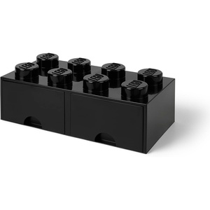 LEGO Brick Drawer, 8 Knobs, 2 Drawers, Stackable Storage Box, Bright Yellow | Oversized 19.7” x 9.8” x 7.1” stackable toy chest, BPA-free polypropylene playroom organizer for kids(Black)