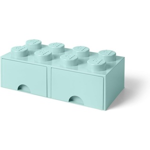 LEGO Brick Drawer, 8 Knobs, 2 Drawers, Stackable Storage Box, Bright Yellow | Oversized 19.7” x 9.8” x 7.1” stackable toy chest, BPA-free polypropylene playroom organizer for kids(Aqua)
