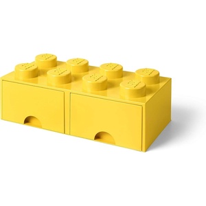 LEGO Brick Drawer, 8 Knobs, 2 Drawers, Stackable Storage Box, Bright Yellow | Oversized 19.7” x 9.8” x 7.1” stackable toy chest, BPA-free polypropylene playroom organizer for kids(Bright Yellow)