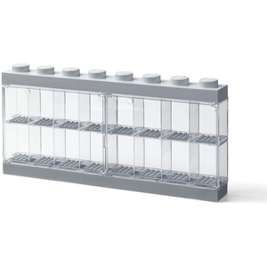 LEGO Minifigure Display Case 16 Black Space for 16 Minifigures | BPA-free large cabinet with 16 individual compartments and baseplates. Securely showcase your favorite LEGO characters(Grey)
