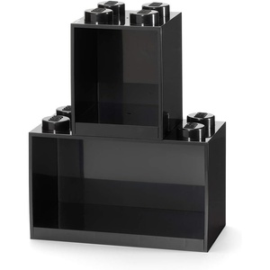 Room Copenhagen LEGO Brick Set with 4-Stud and 8-Stud Box Shelves, Black | Stackable Storage Box Storage with Lid Toy Organization Home Decor Office Kids Room