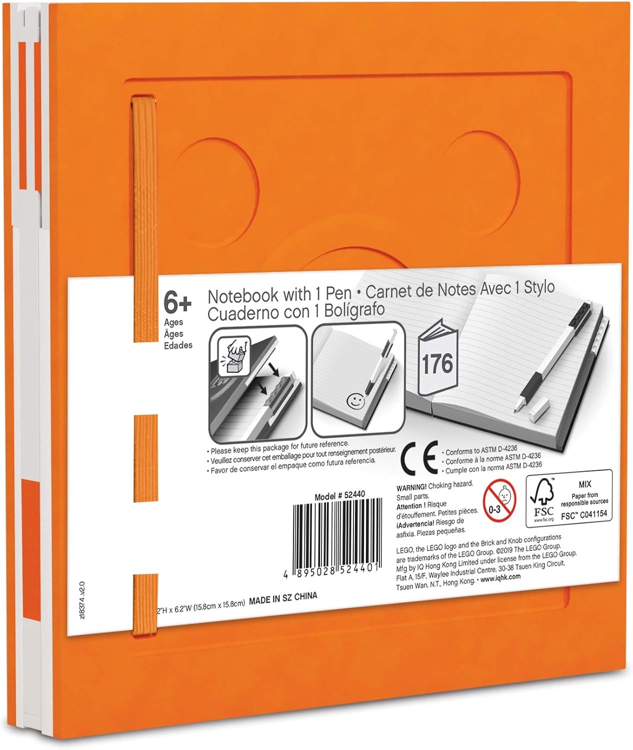 image:imageIQ LEGO Stationery Locking Notebook with Gel Pen Orange 52440 Hardcover School College Office