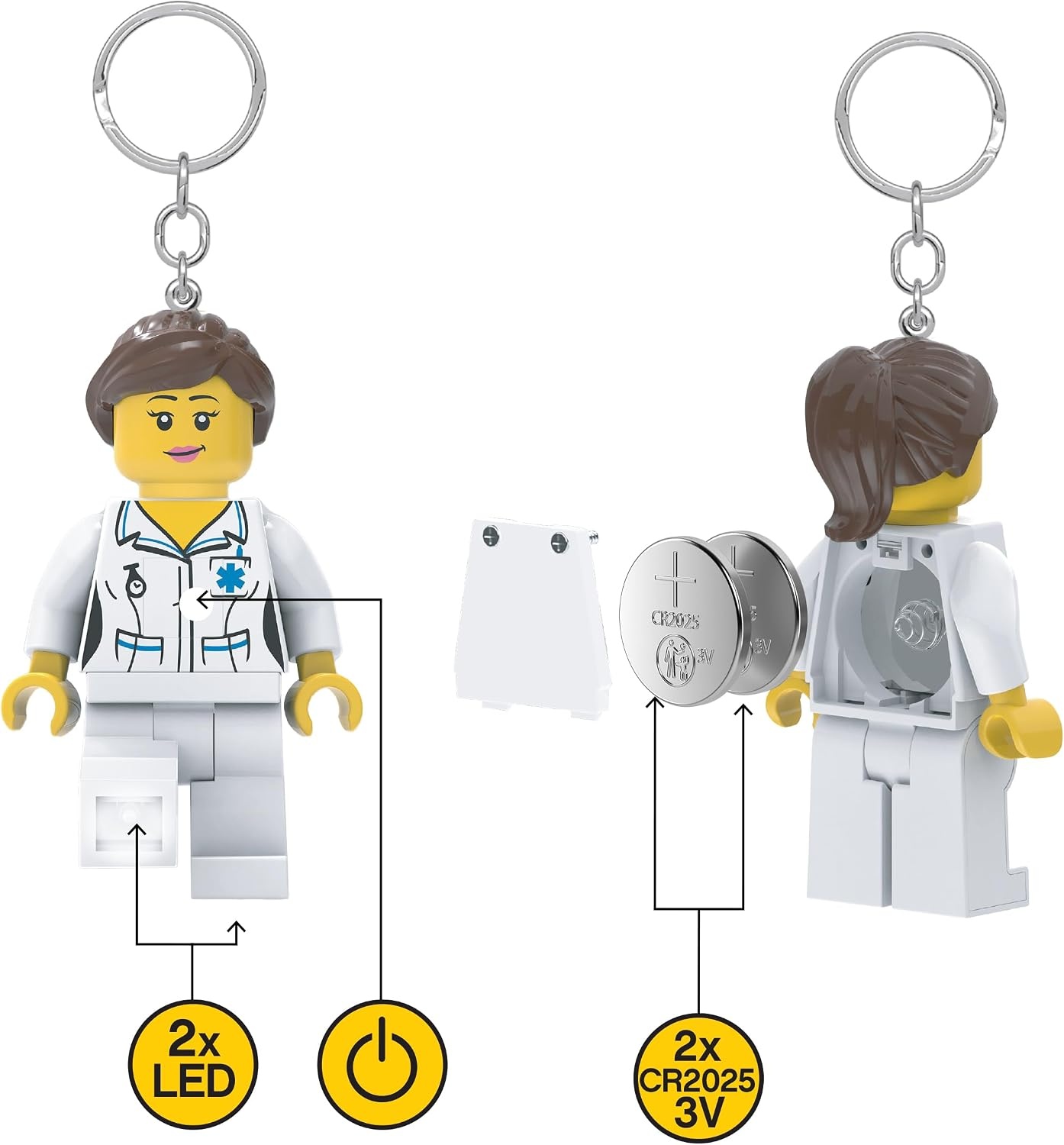 image:imageLEGO City Keychain Light Nurse KE186H Large 3 Inch Tall Figure Bag charm with LED light