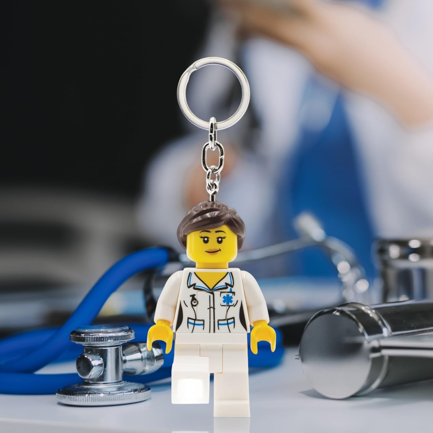 image:imageLEGO City Keychain Light Nurse KE186H Large 3 Inch Tall Figure Bag charm with LED light