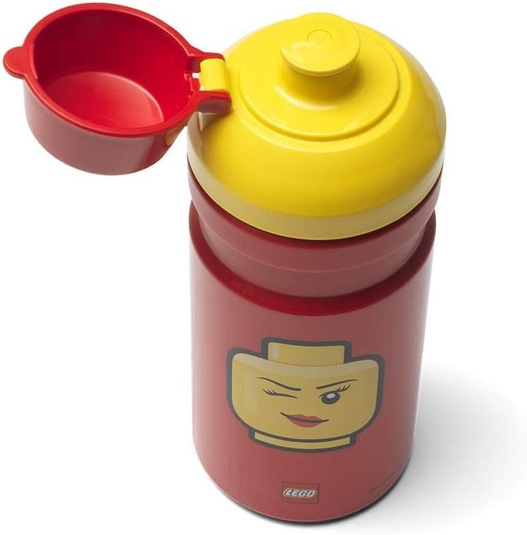 image:imageLEGO Iconic Drinking Bottle 13 oz with Covered Spout Red and Yellow Water Bottle 13 oz Capacity Covered Drinking Spout LeakResistant Lid Everyday HydrationRed and Yellow