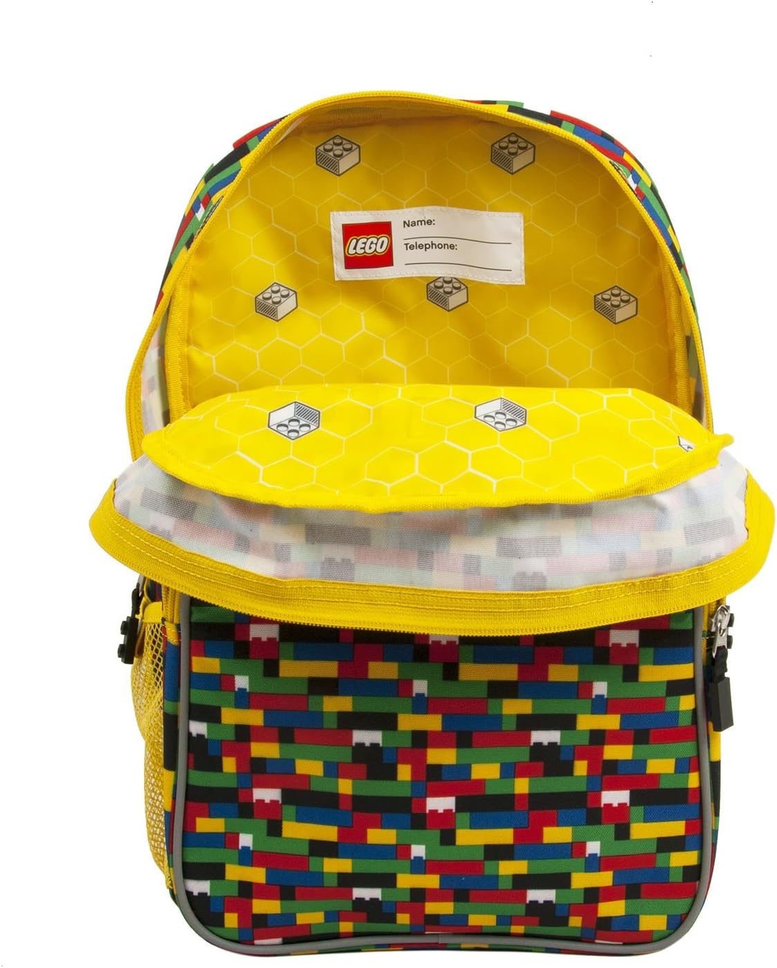 image:imageLEGO Iconic Prints Kids School Backpack Bookbag for Travel OntheGo Back to School Boys and Girls with Adjustable Padded Straps and Fun patterns Rainbow HeartsBrick Wall