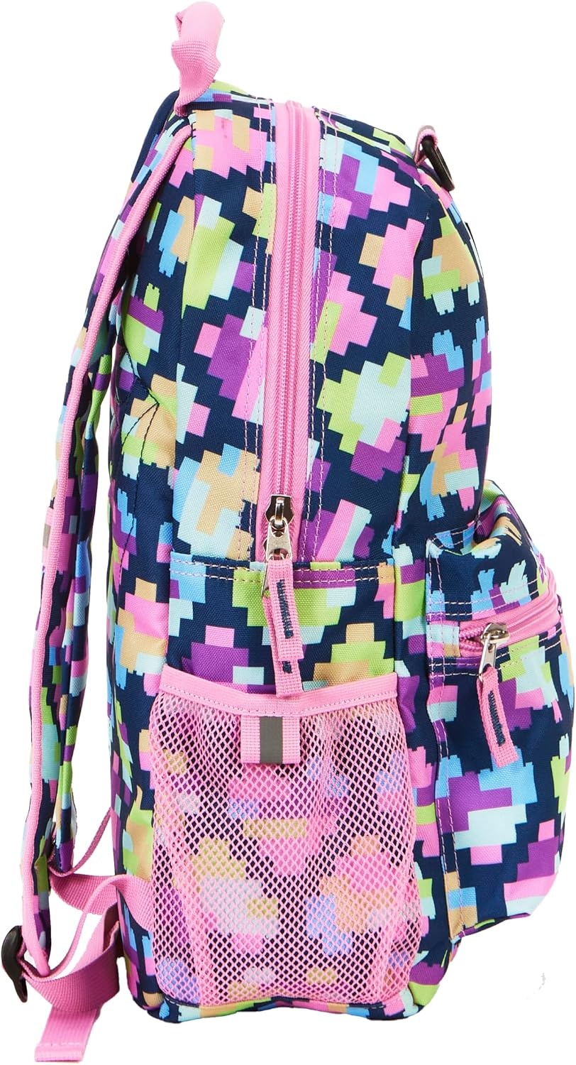 image:imageLEGO Iconic Prints Kids School Backpack Bookbag for Travel OntheGo Back to School Boys and Girls with Adjustable Padded Straps and Fun patterns Rainbow HeartsNeon Brick Hearts