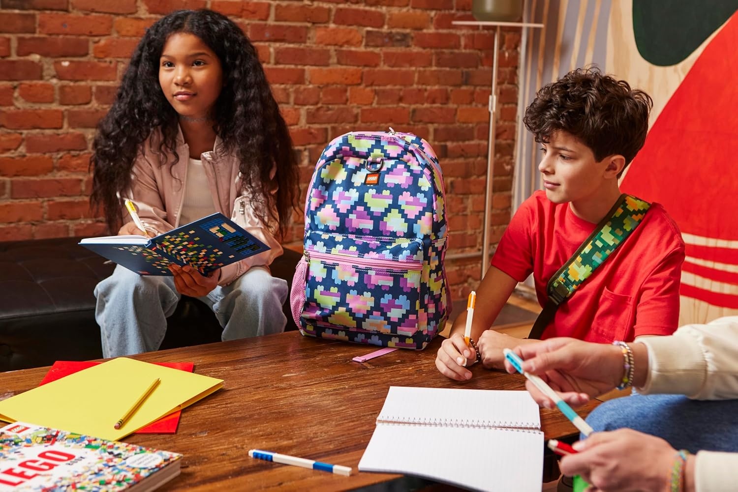 image:imageLEGO Iconic Prints Kids School Backpack Bookbag for Travel OntheGo Back to School Boys and Girls with Adjustable Padded Straps and Fun patterns Rainbow HeartsNeon Brick Hearts