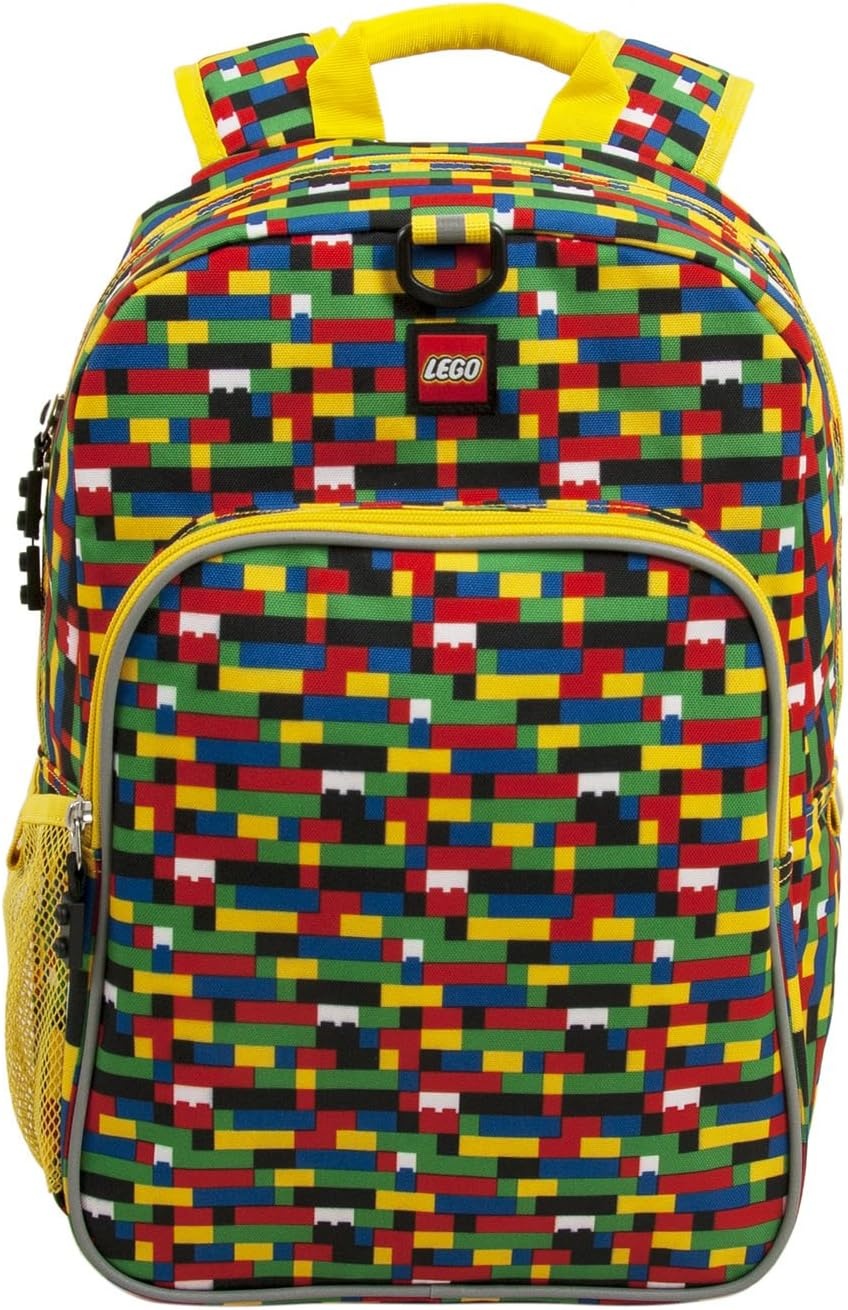 image:imageLEGO Iconic Prints Kids School Backpack Bookbag for Travel OntheGo Back to School Boys and Girls with Adjustable Padded Straps and Fun patterns Rainbow HeartsBrick Wall