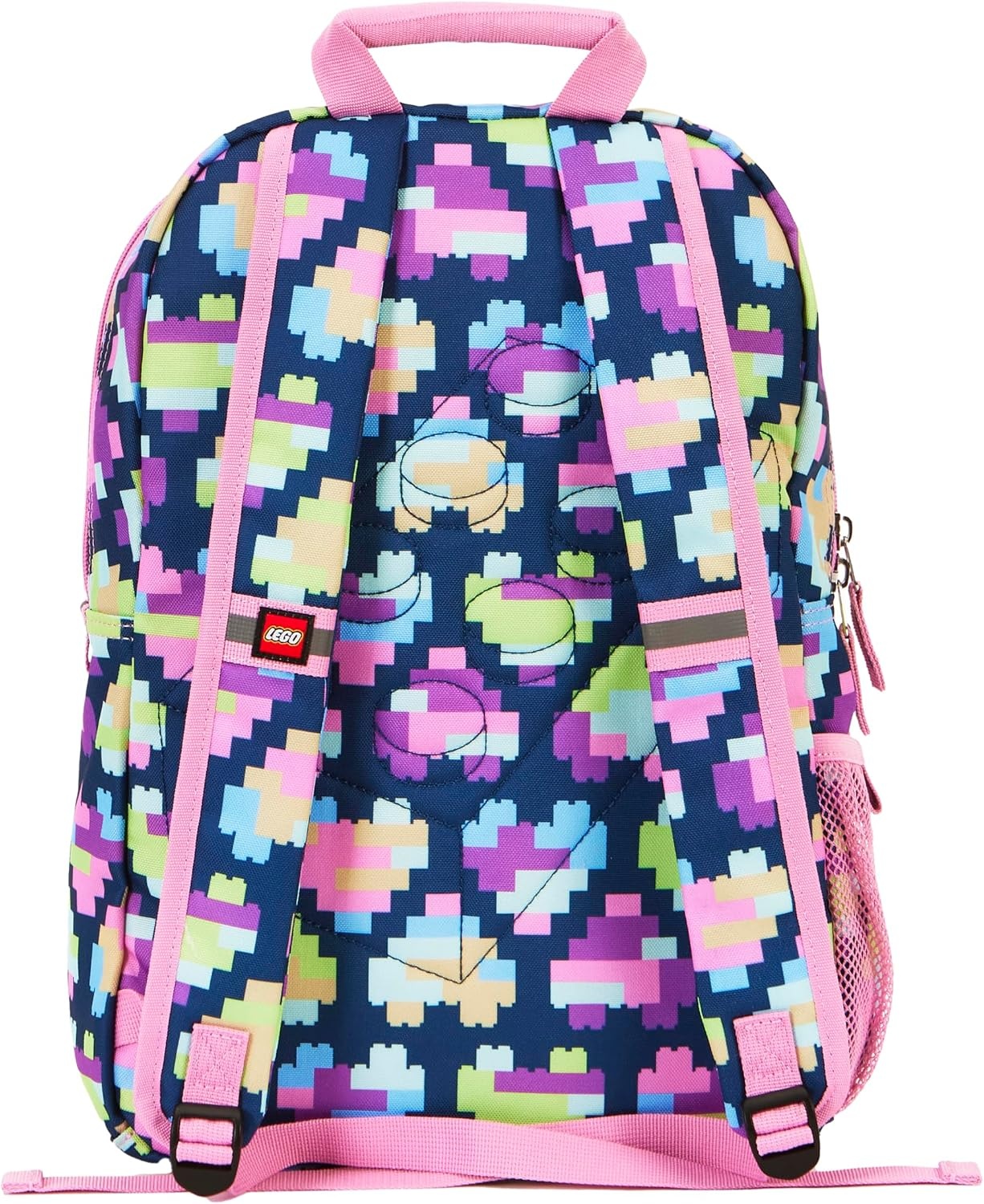 image:imageLEGO Iconic Prints Kids School Backpack Bookbag for Travel OntheGo Back to School Boys and Girls with Adjustable Padded Straps and Fun patterns Rainbow HeartsNeon Brick Hearts