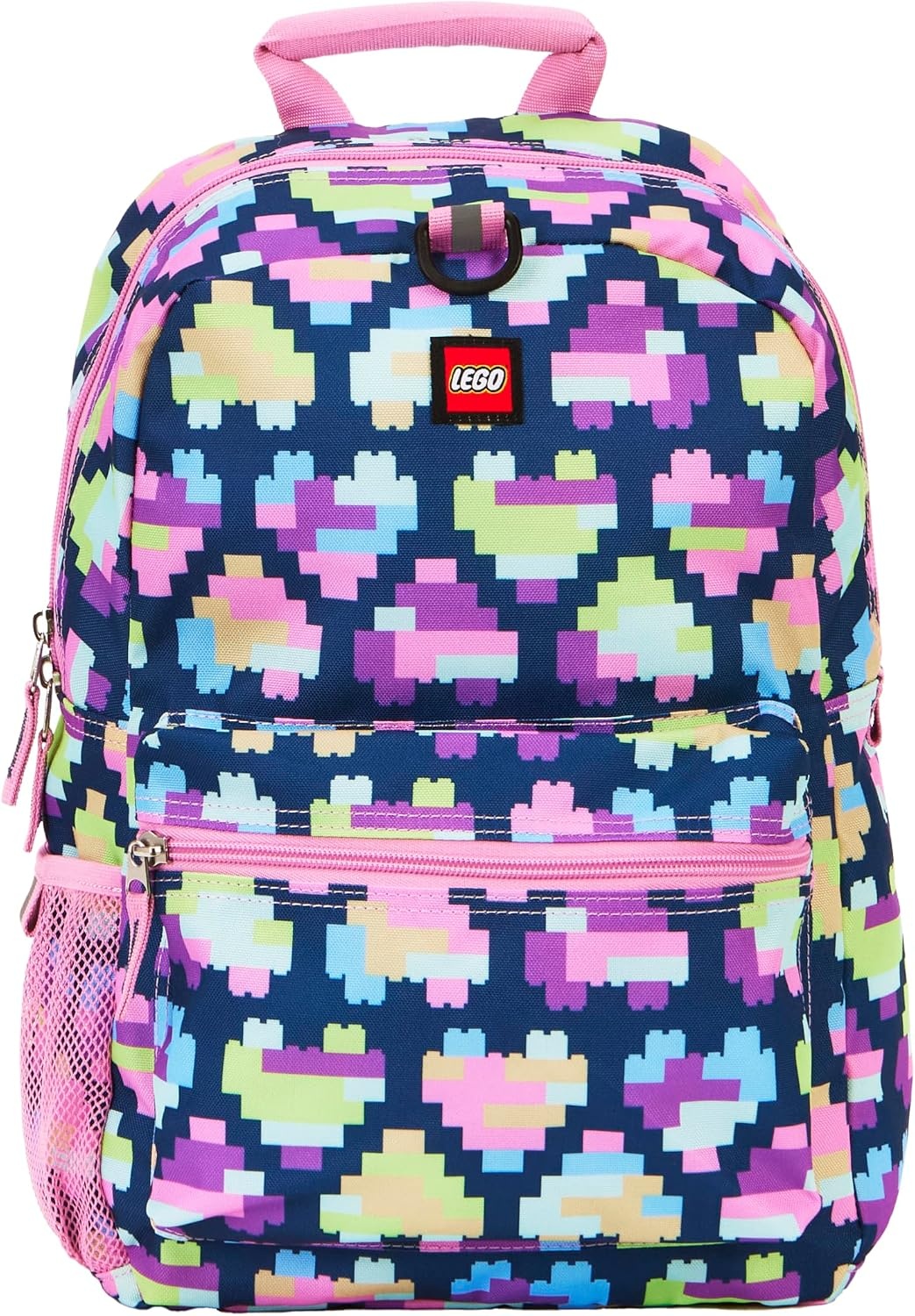 image:imageLEGO Iconic Prints Kids School Backpack Bookbag for Travel OntheGo Back to School Boys and Girls with Adjustable Padded Straps and Fun patterns Rainbow HeartsNeon Brick Hearts