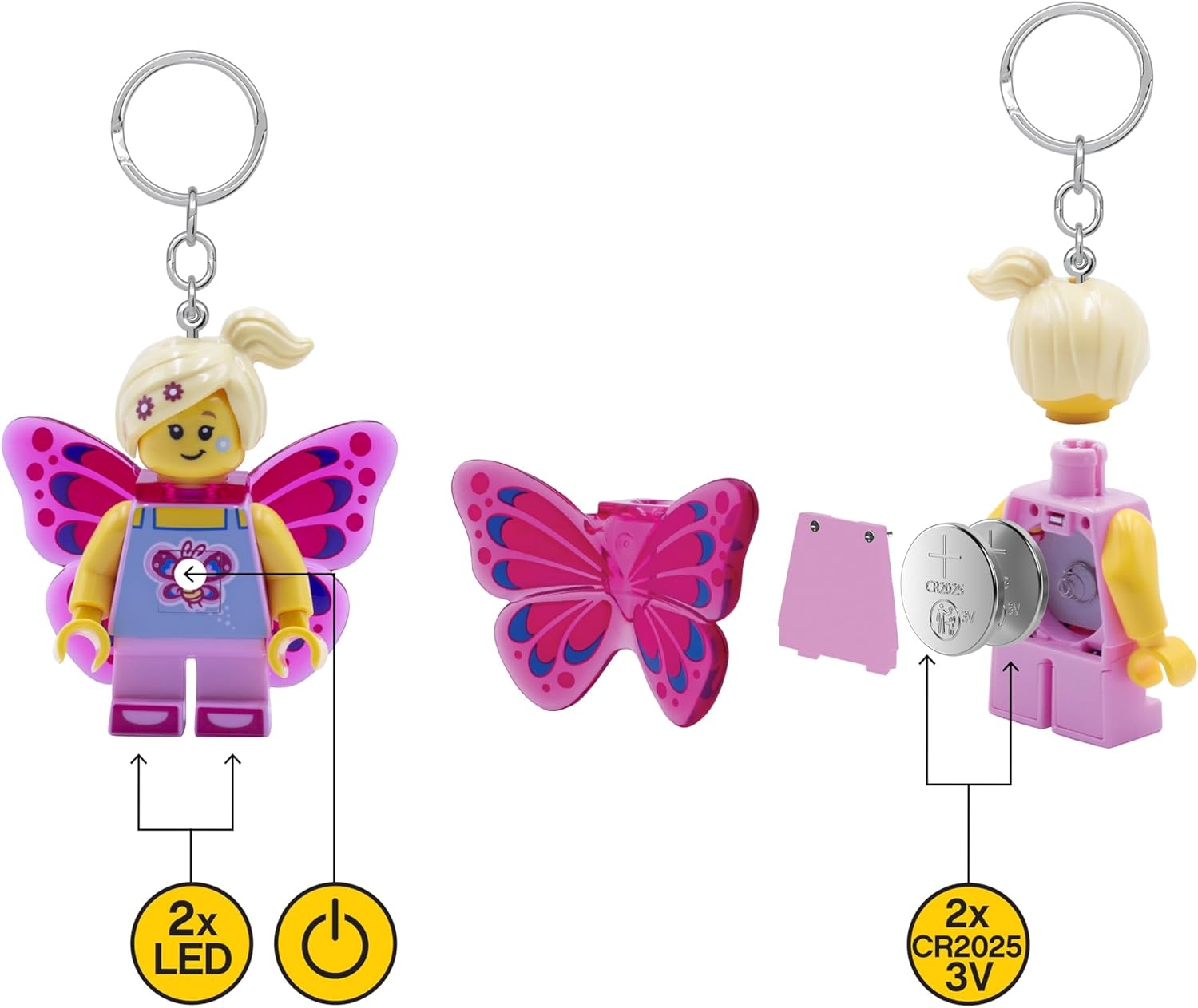 image:imageLEGO Keychain Light Butterfly Girl KE171H Large 2 Inch Tall Figure LED Bag Charm