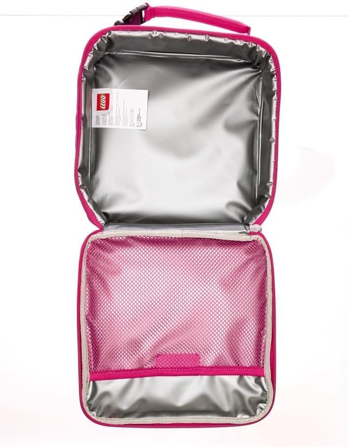image:imageLEGO Lunch Bag Durable and Insulated with Mesh Pouch and Zip Compartment Perfect for OntheGo Meals Light PinkRed Violet