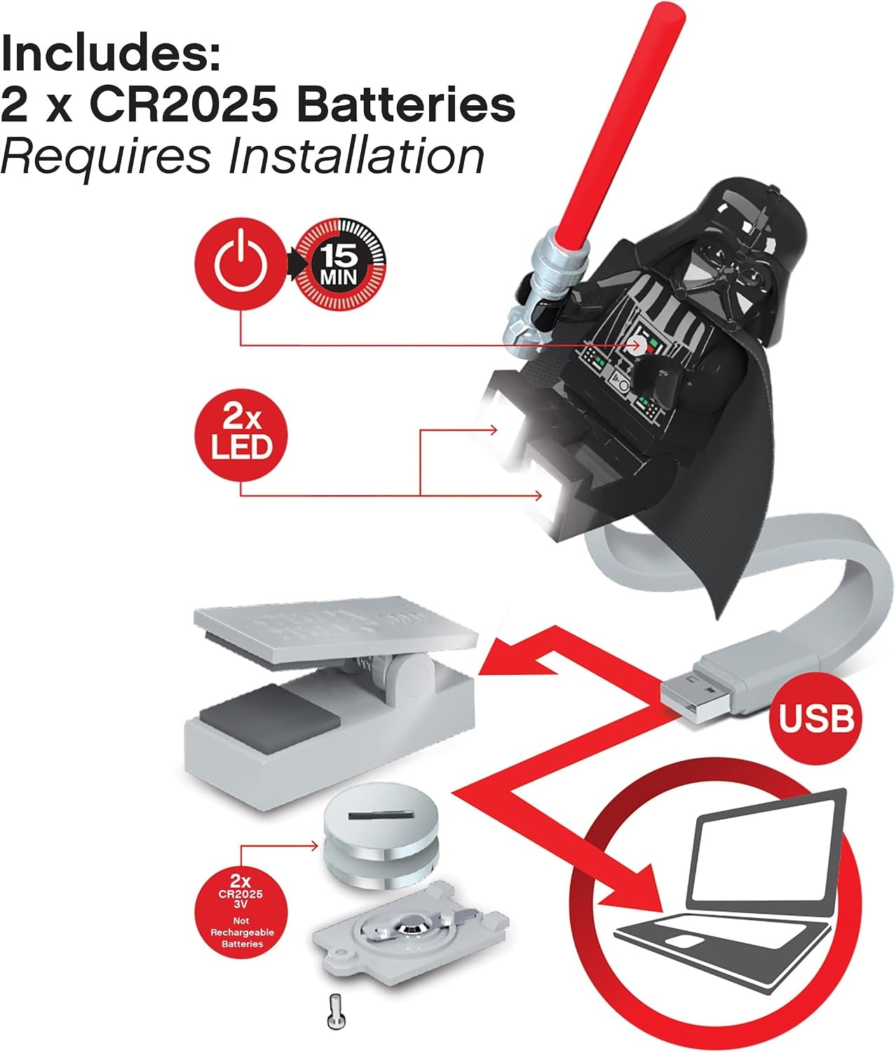 image:imageLEGO Star Wars Darth Vader LED USB Book Light CL21 Reading Light