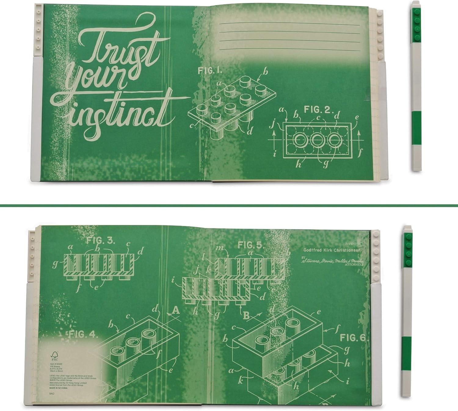 image:imageLEGO Stationery Locking Notebook with Gel Pen Green 52443 Square 6 inches x 6 inches Lined