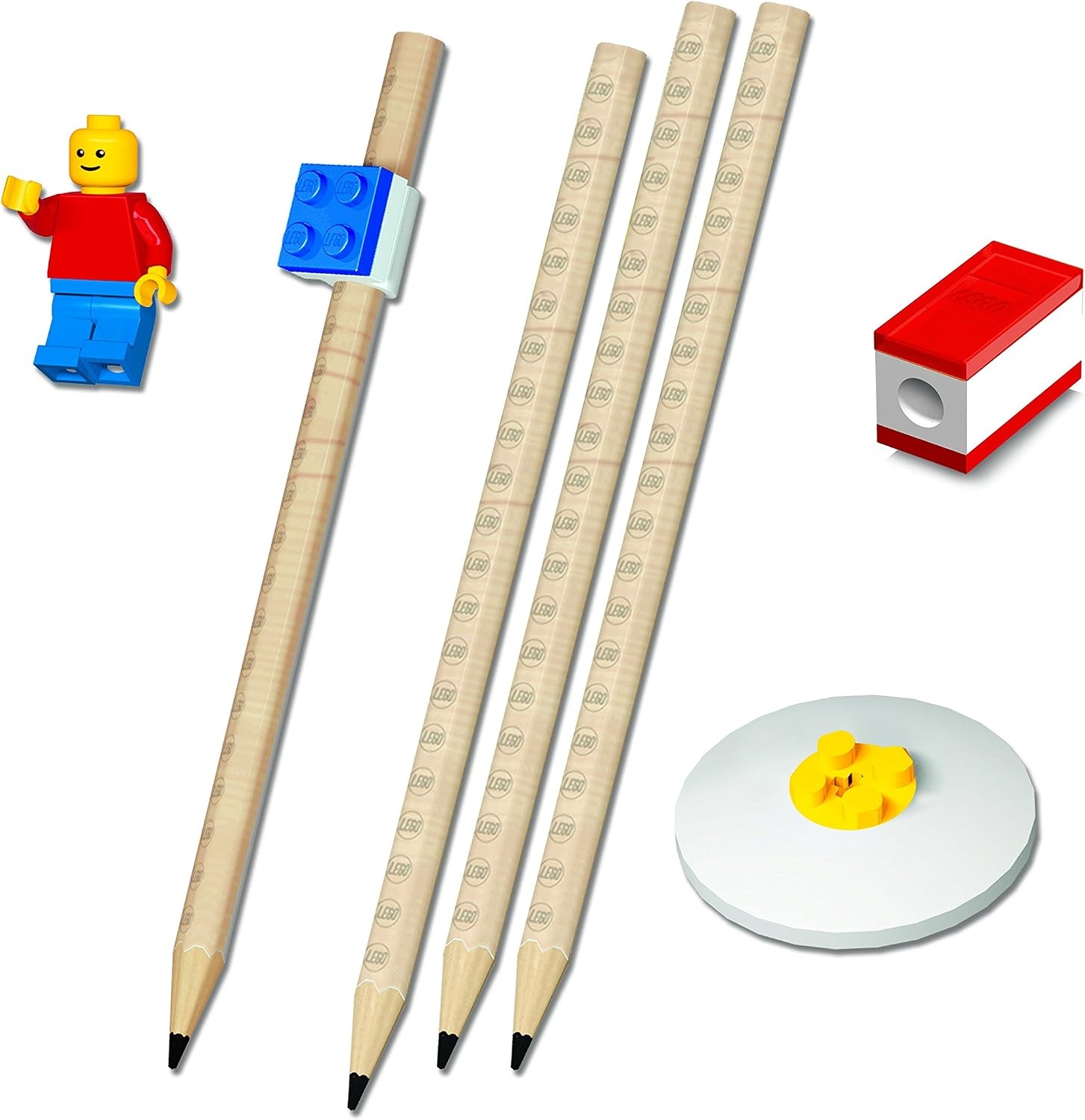 image:imageLego Stationery Set with Minifigure 4 Pencils 1 Topper 1 Pencil Sharpener 1 Eraser