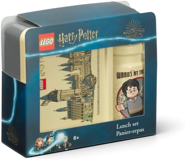 image:imageRoom Copenhagen LEGO LUNCH SET Harry Potter Hogwarts Design 390ml Bottle amp Lunch Box for Kids amp Adults Dishwasher Safe Perfect for Meals on the Go Beige amp Grey