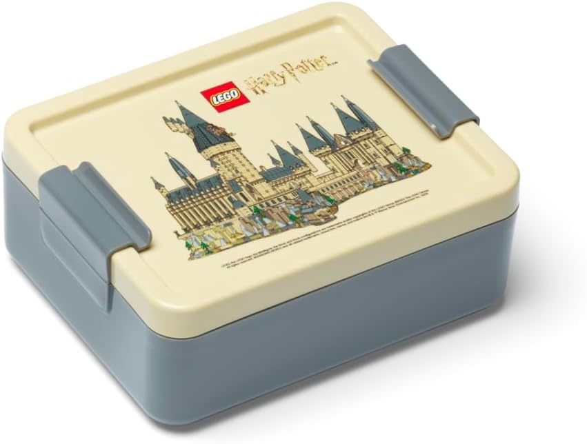 image:imageRoom Copenhagen LEGO LUNCH SET Harry Potter Hogwarts Design 390ml Bottle amp Lunch Box for Kids amp Adults Dishwasher Safe Perfect for Meals on the Go Beige amp Grey