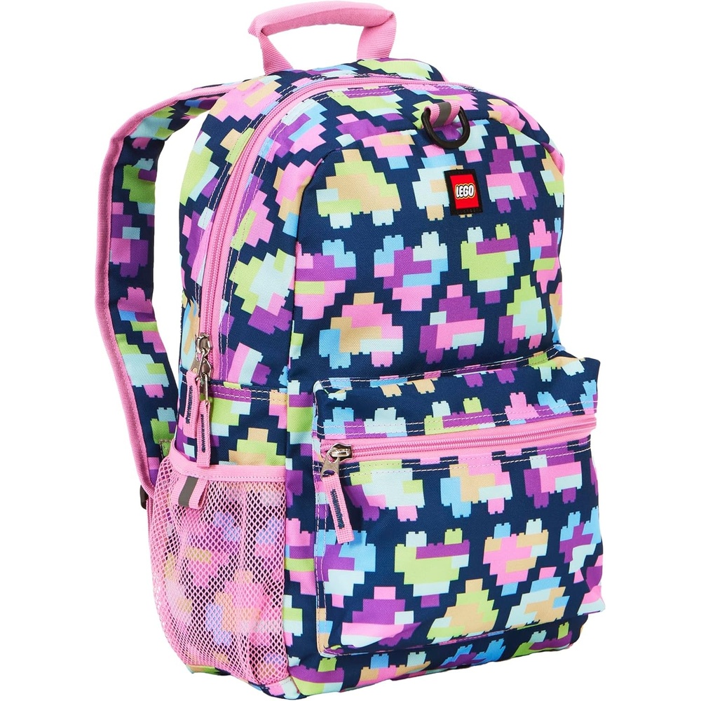 image:imageLEGO Iconic Prints Kids School Backpack Bookbag for Travel OntheGo Back to School Boys and Girls with Adjustable Padded Straps and Fun patterns Rainbow HeartsNeon Brick Hearts