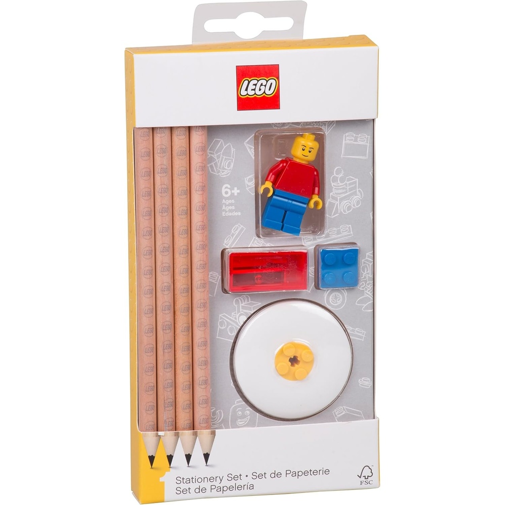 image:imageLego Stationery Set with Minifigure 4 Pencils 1 Topper 1 Pencil Sharpener 1 Eraser