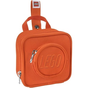 LEGO Kids Brick Mini Backpack Accessory Pouch with Novelty Backstraps, Snaps to Belt or Full-Size Backpack, Holds Small Items like Keys & Headphones, Black(Orange)