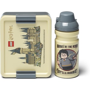 Room Copenhagen LEGO LUNCH SET – Harry Potter Hogwarts Design, 390ml Bottle & Lunch Box for Kids & Adults, Dishwasher Safe, Perfect for Meals on the Go, Beige & Grey