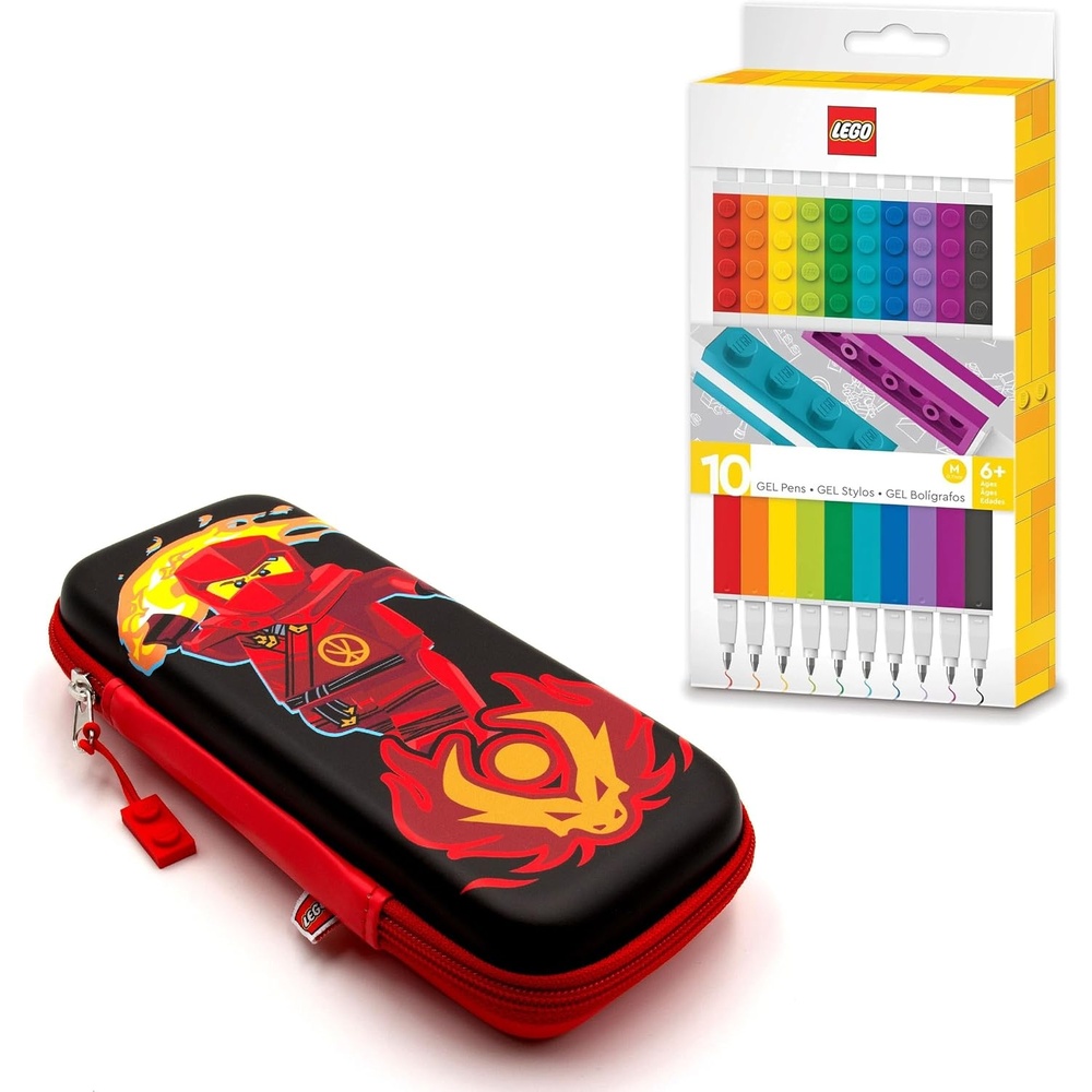 image:imageIQ LEGO Ninjago Molded Pencil Case with LEGO 10 Pack Gel Pen Bundle