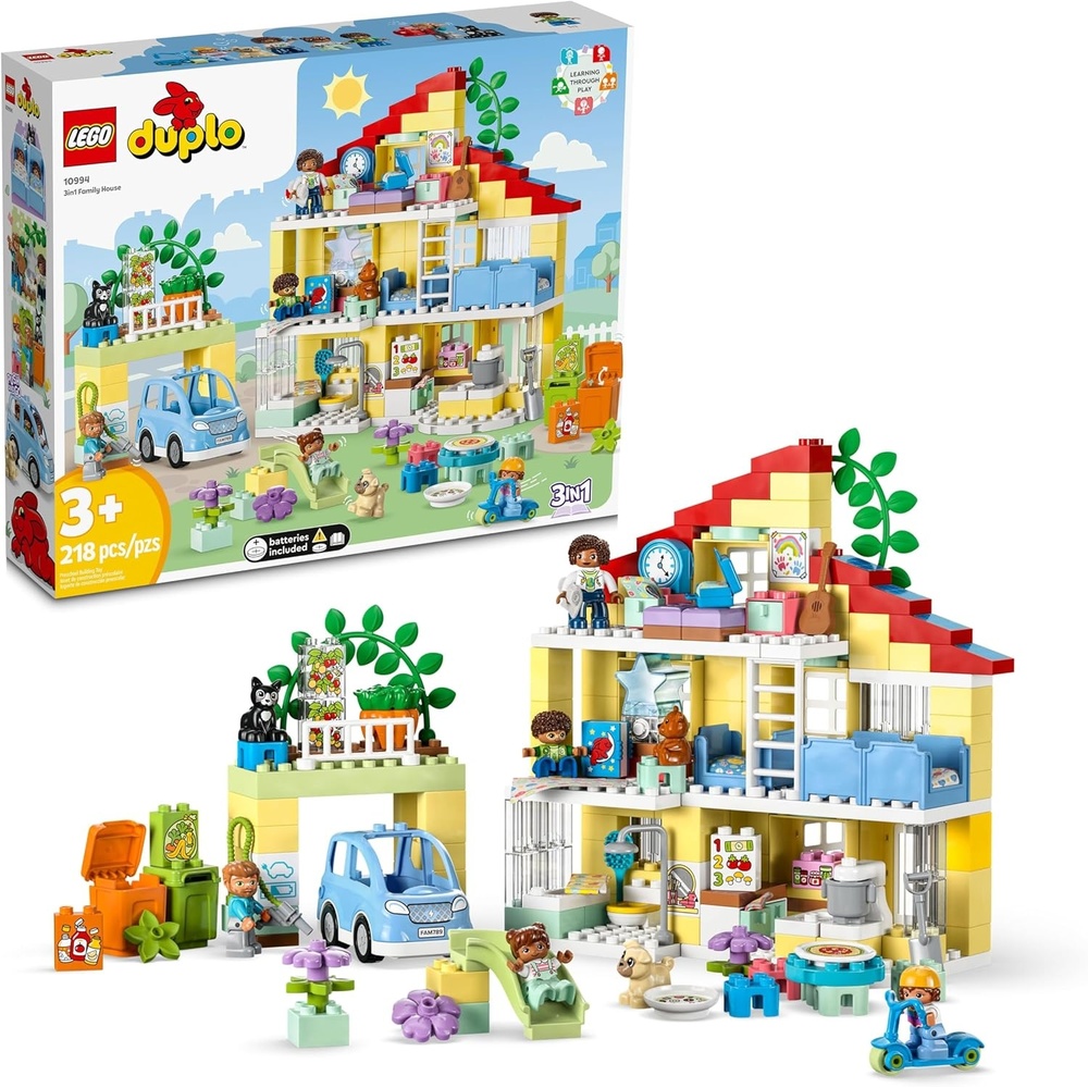 image:imageLEGO DUPLO Town 3 in 1 Family House 10994 Educational STEM Building Toy Set Gift for Christmas for Toddlers Ages 3 and Up Car Toy and 3 Floor House Lets The Whole Family Build Play and LearnStandard Packaging