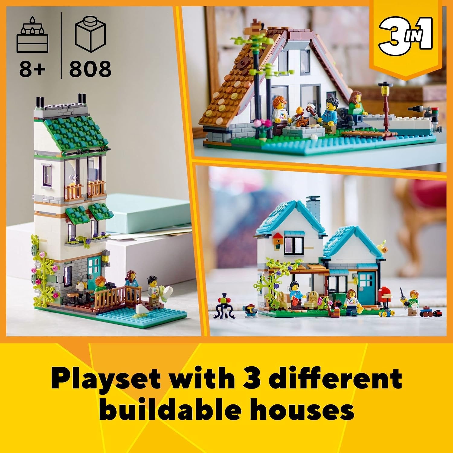 image:imageLEGO Creator 3 in 1 Cozy House Building Toys Toy Figures amp Pretend Play Playsets for Boys amp Girls Ages 8 3 Building Options Gift for Birthdays 31139