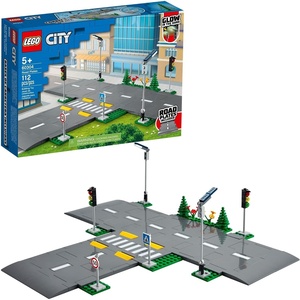 LEGO City Road Plates 60304 – Building Toy Set, Featuring Traffic Lights, Trees, Glow in The Dark Bricks, Combine City Series Sets, Great Gift for Kids, Boys, and Girls Ages 5+